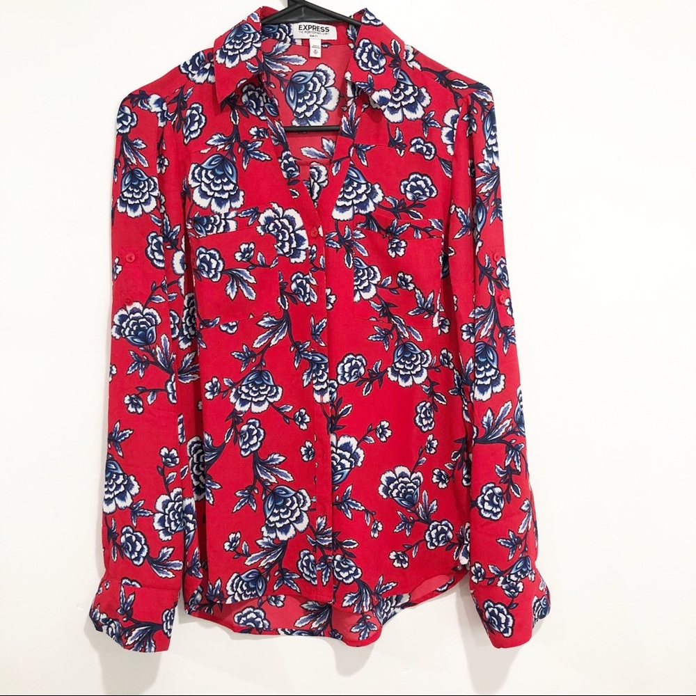 Express Red Floral Portifino Shirt
